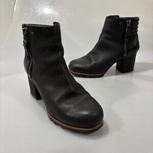 Sorel 9 Danica Black Leather Waterproof Zip Up 3" Ankle Booties NL2547-010